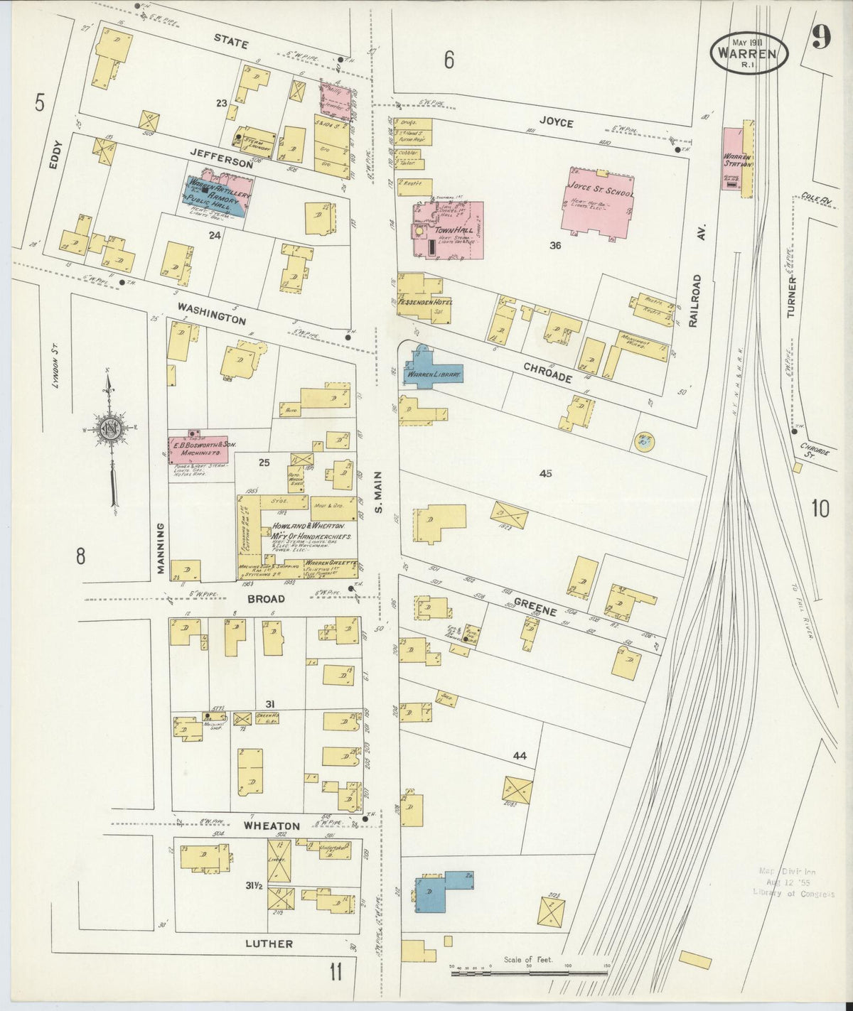 Sanborn Fire Insurance Map from Warren, Bristol County, Rhode Island (1911), Sheet #0009 - Complete Map Set gallery image, historic Sanborn map, vintage wall art, Rhode Island Rhode Island