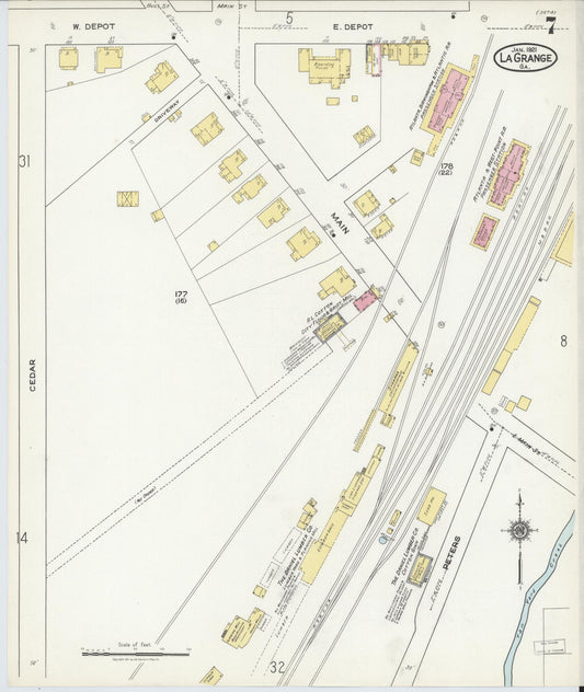 Sanborn Fire Insurance Map from La Grange, Troup County, Georgia (1921), Sheet #0007 - Historic Sanborn Fire Insurance Map Print, vintage old map wall art, antique decor, genealogy gift, Georgia Georgia map