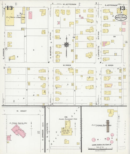 Sanborn Fire Insurance Map from Macomb, Mcdonough County, Illinois (1924), Sheet #0013 - Complete Map Set gallery image, historic Sanborn map, vintage wall art, Illinois Illinois