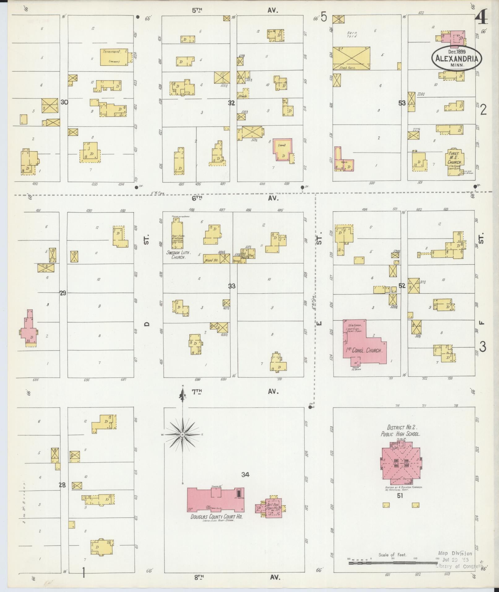 Sanborn Fire Insurance Map from Alexandria, Douglas County, Minnesota (1899), Sheet #0004 - Complete Map Set gallery image, historic Sanborn map, vintage wall art, Minnesota Minnesota