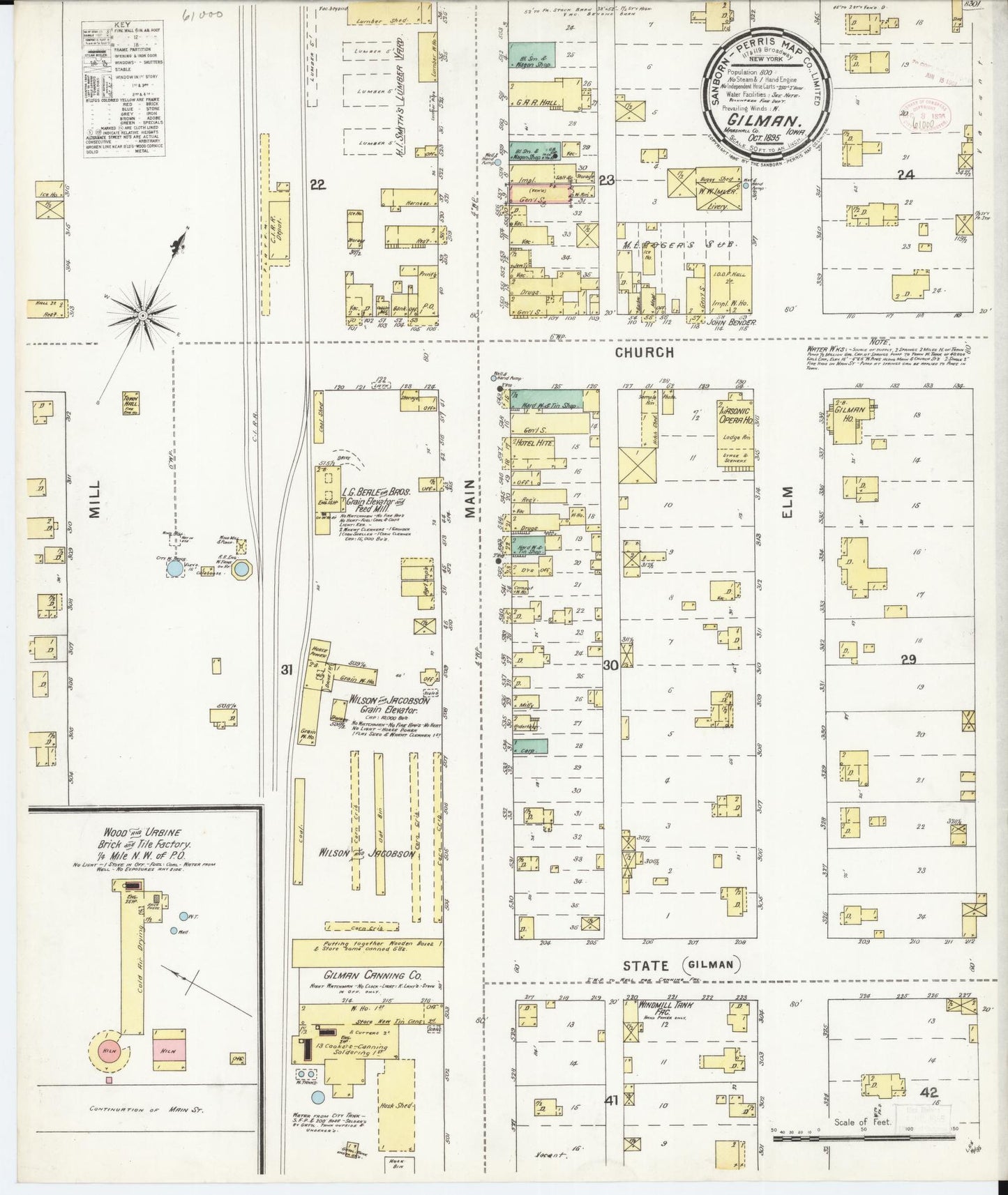 Sanborn Fire Insurance Map from Gilman, Marshall County, Iowa (1895), Sheet #0001 - Historic Sanborn Fire Insurance Map Print, vintage old map wall art