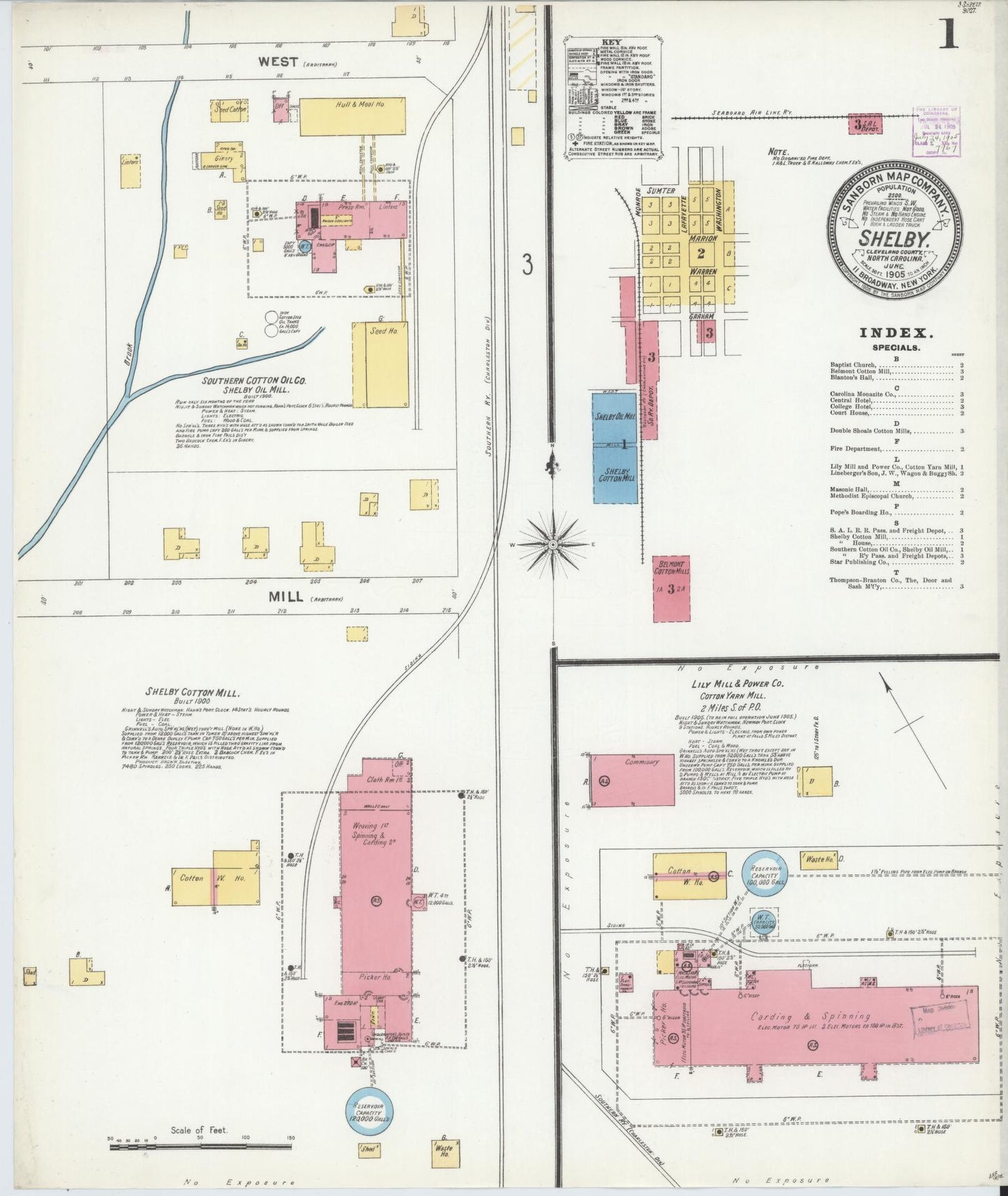 Sanborn Fire Insurance Map from Shelby, Cleveland County, North Carolina (1905), Sheet #0001 - Complete Map Set gallery image, historic Sanborn map, vintage wall art, North Carolina North Carolina