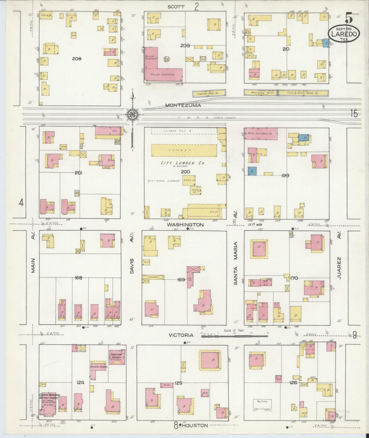 Sanborn Fire Insurance Map from Laredo, Webb County, Texas (1916), Sheet #0005 - Complete Map Set gallery image, historic Sanborn map, vintage wall art, Texas Texas