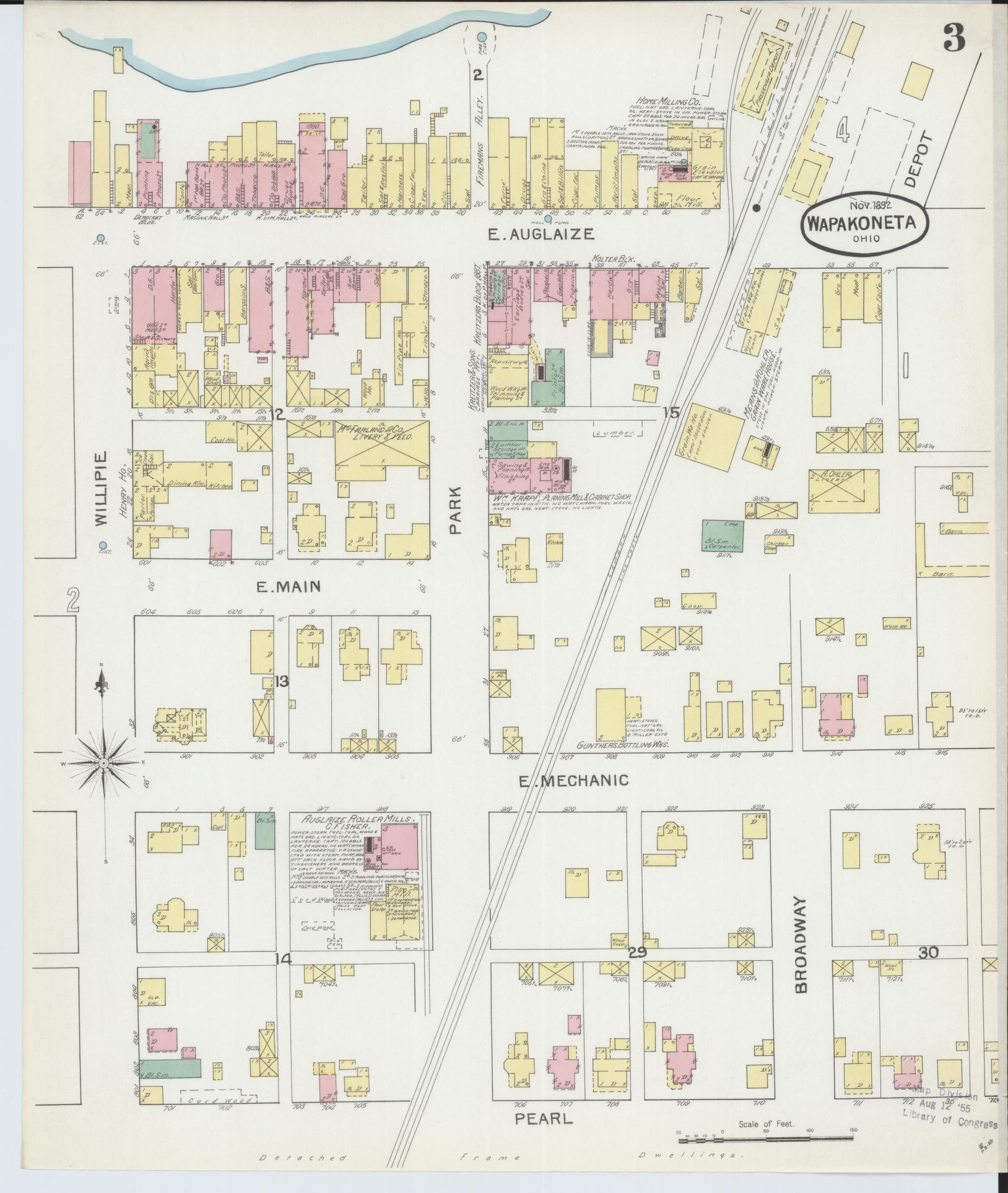 Sanborn Fire Insurance Map from Wapakoneta, Auglaize County, Ohio (1892), Sheet #0003 - Complete Map Set gallery image, historic Sanborn map, vintage wall art, Ohio Ohio