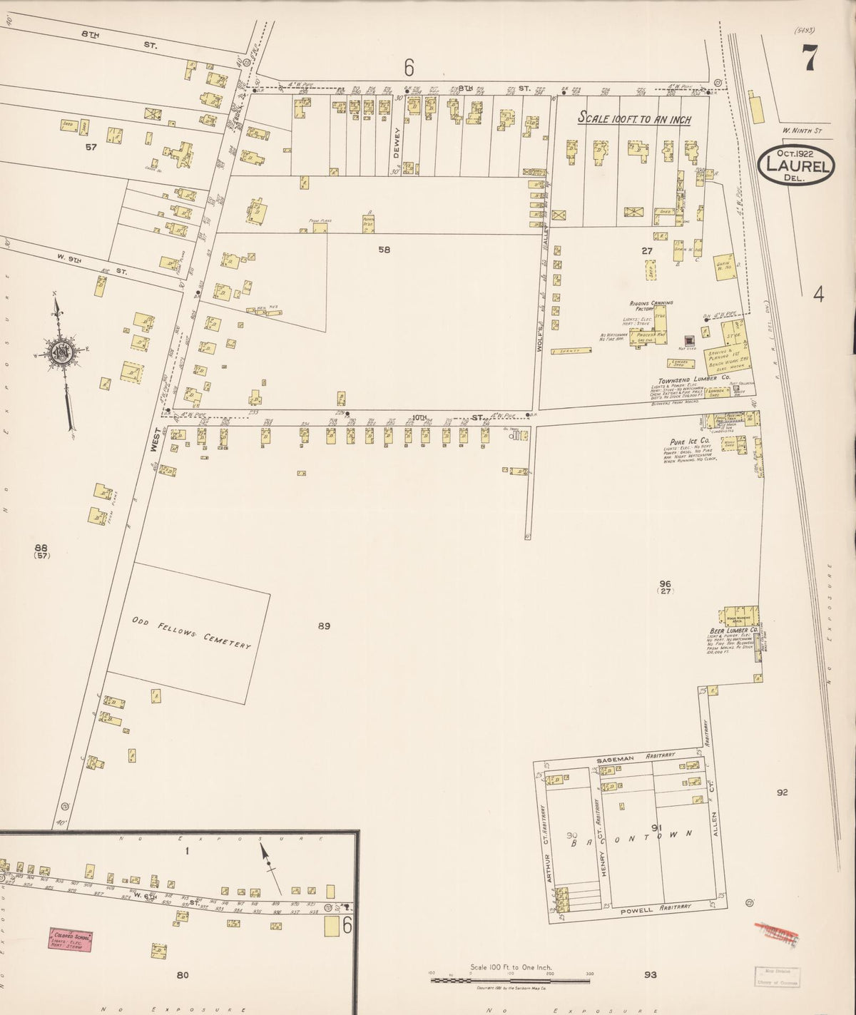 Sanborn Fire Insurance Map from Laurel, Sussex County, Delaware (1922), Sheet #0007 - Complete Map Set gallery image, historic Sanborn map, vintage wall art, Delaware Delaware