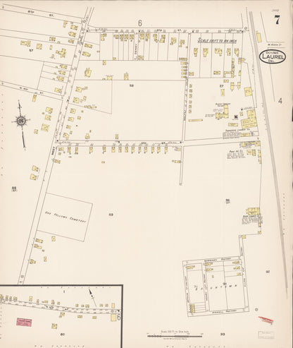Sanborn Fire Insurance Map from Laurel, Sussex County, Delaware (1922), Sheet #0007 - Complete Map Set gallery image, historic Sanborn map, vintage wall art, Delaware Delaware