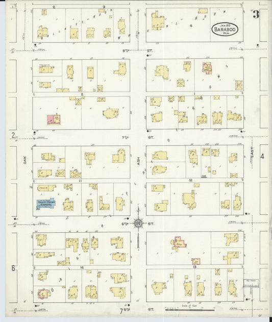 Sanborn Fire Insurance Map from Baraboo, Sauk County, Wisconsin (1913), Sheet #0003 - Historic Sanborn Fire Insurance Map Print, vintage old map wall art, antique decor, genealogy gift, Wisconsin Wisconsin map