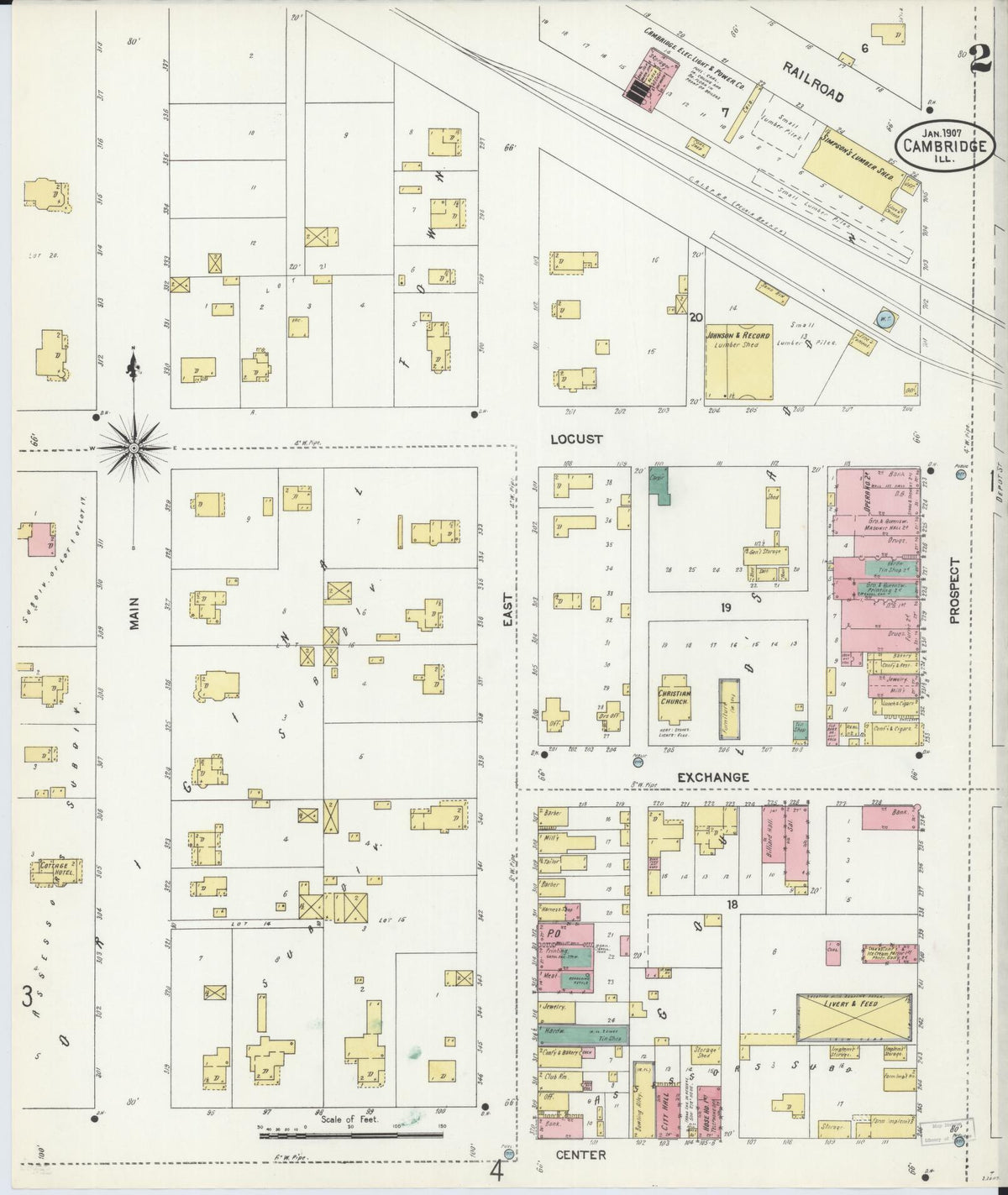 Sanborn Fire Insurance Map from Cambridge, Henry County, Illinois (1907), Sheet #0002 - Historic Sanborn Fire Insurance Map Print, vintage old map wall art, antique decor, genealogy gift, Illinois Illinois map