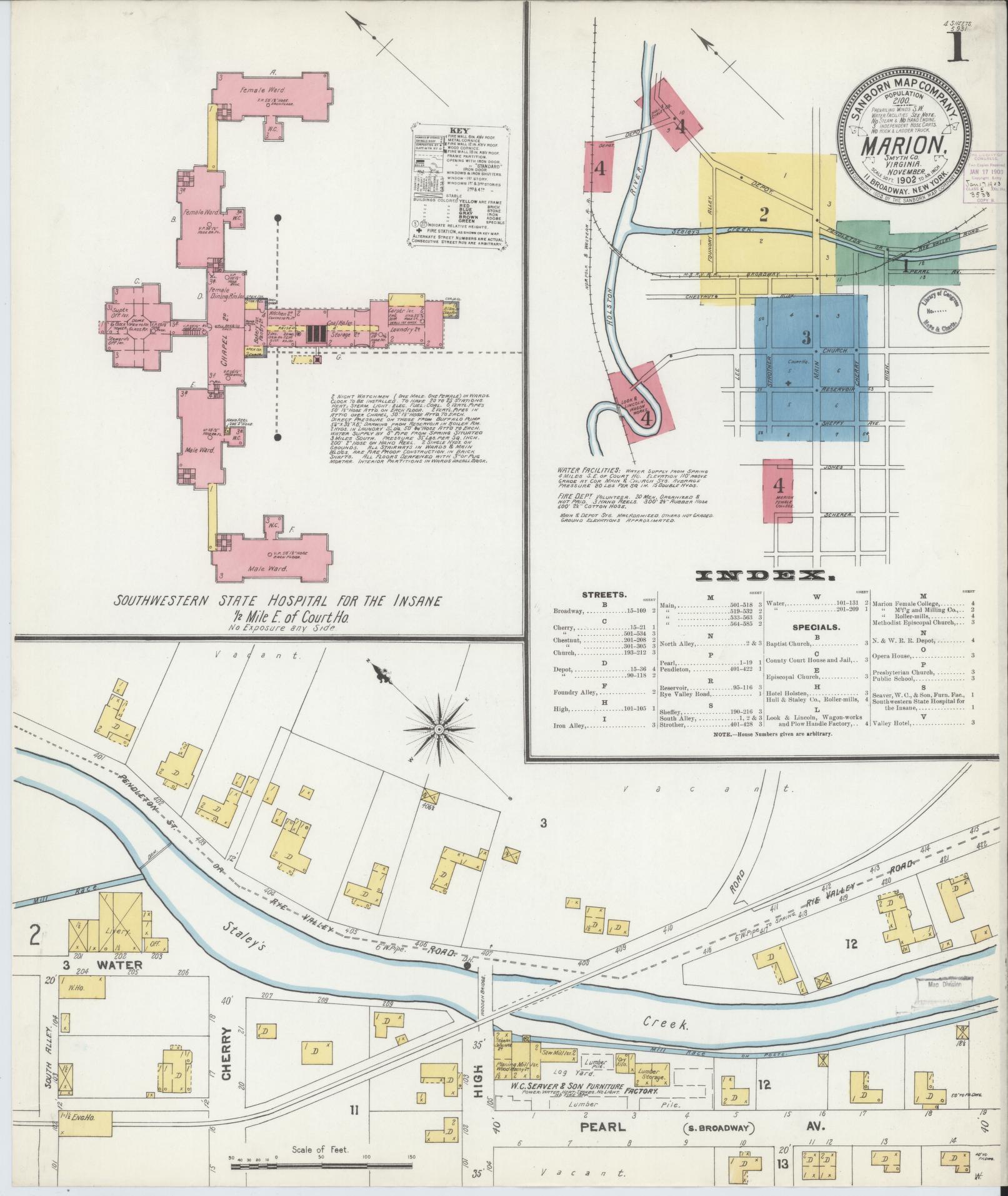 Sanborn Fire Insurance Map from Marion, Smyth County, Virginia (1902), Sheet #0001 - Complete Map Set gallery image, historic Sanborn map, vintage wall art, Virginia Virginia