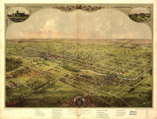 Birds eye view of the city of Lansing, Michigan 1866. (1866) – Historic Bird’s-Eye View Panorama Print