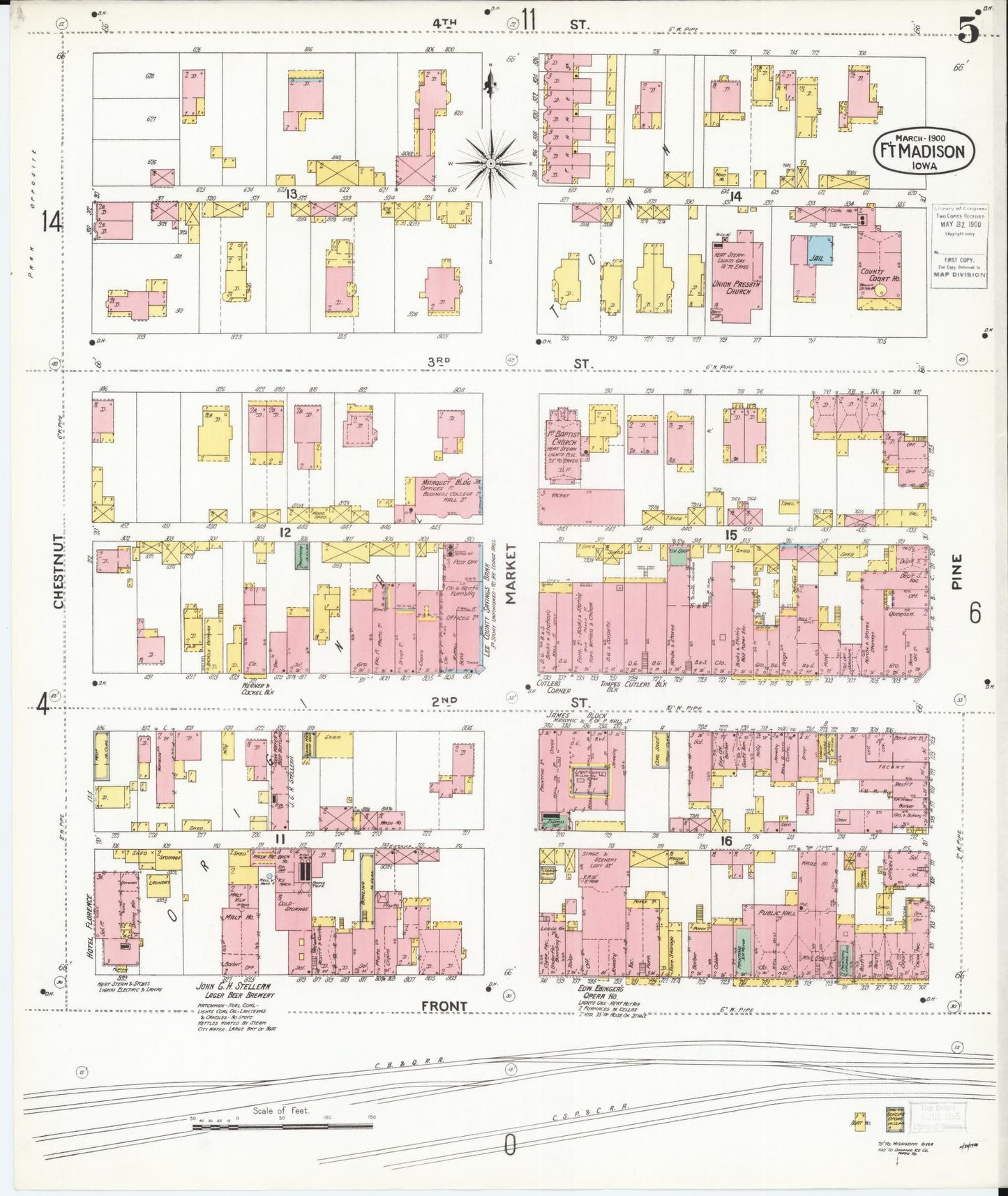 Sanborn Fire Insurance Map from Fort Madison, Lee County, Iowa (1900), Sheet #0005 - Historic Sanborn Fire Insurance Map Print, vintage old map wall art