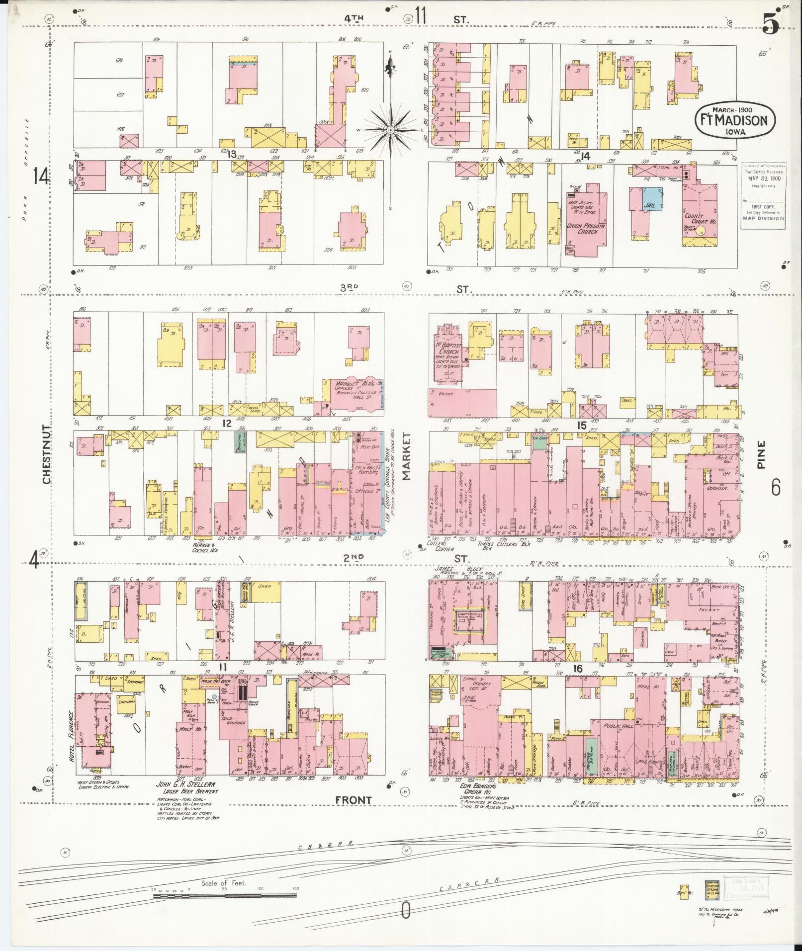 Sanborn Fire Insurance Map from Fort Madison, Lee County, Iowa (1900), Sheet #0005 - Historic Sanborn Fire Insurance Map Print, vintage old map wall art
