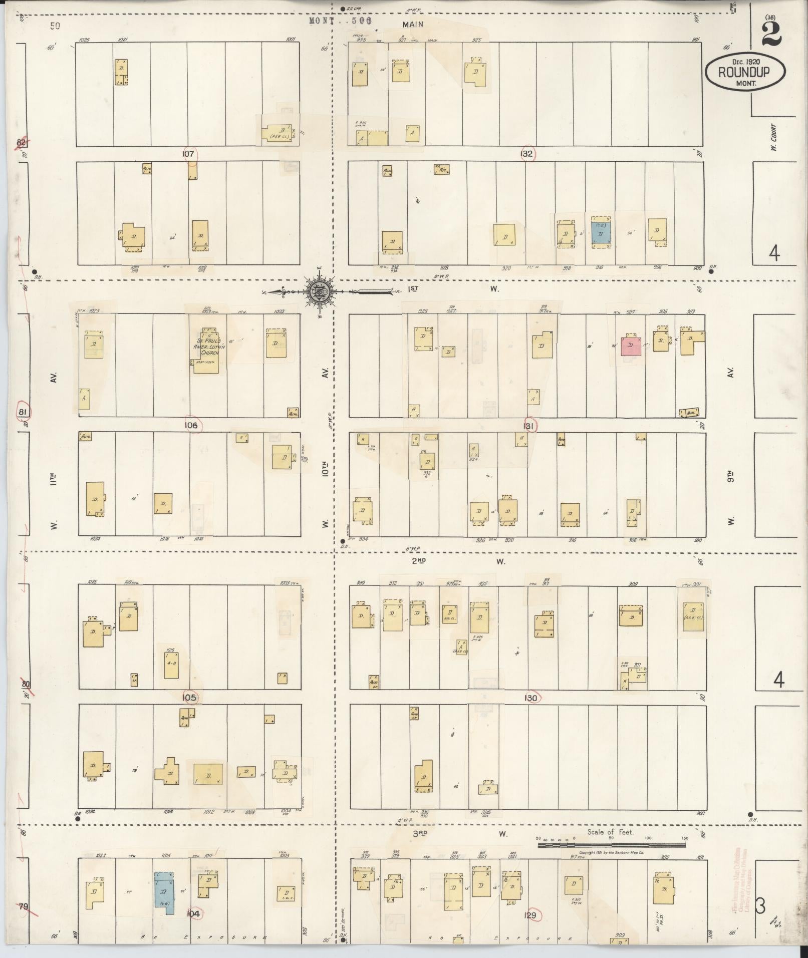 Sanborn Fire Insurance Map from Roundup, Musselshell County, Montana (1944), Sheet #0002 - Historic Sanborn Fire Insurance Map Print, vintage old map wall art, antique decor, genealogy gift, Montana Montana map