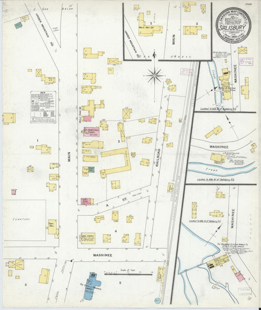 Sanborn Fire Insurance Map from Salisbury, Litchfield County, Connecticut (1909), Sheet #0001 - Historic Sanborn Fire Insurance Map Print, vintage old map wall art, antique decor, genealogy gift, Connecticut Connecticut map