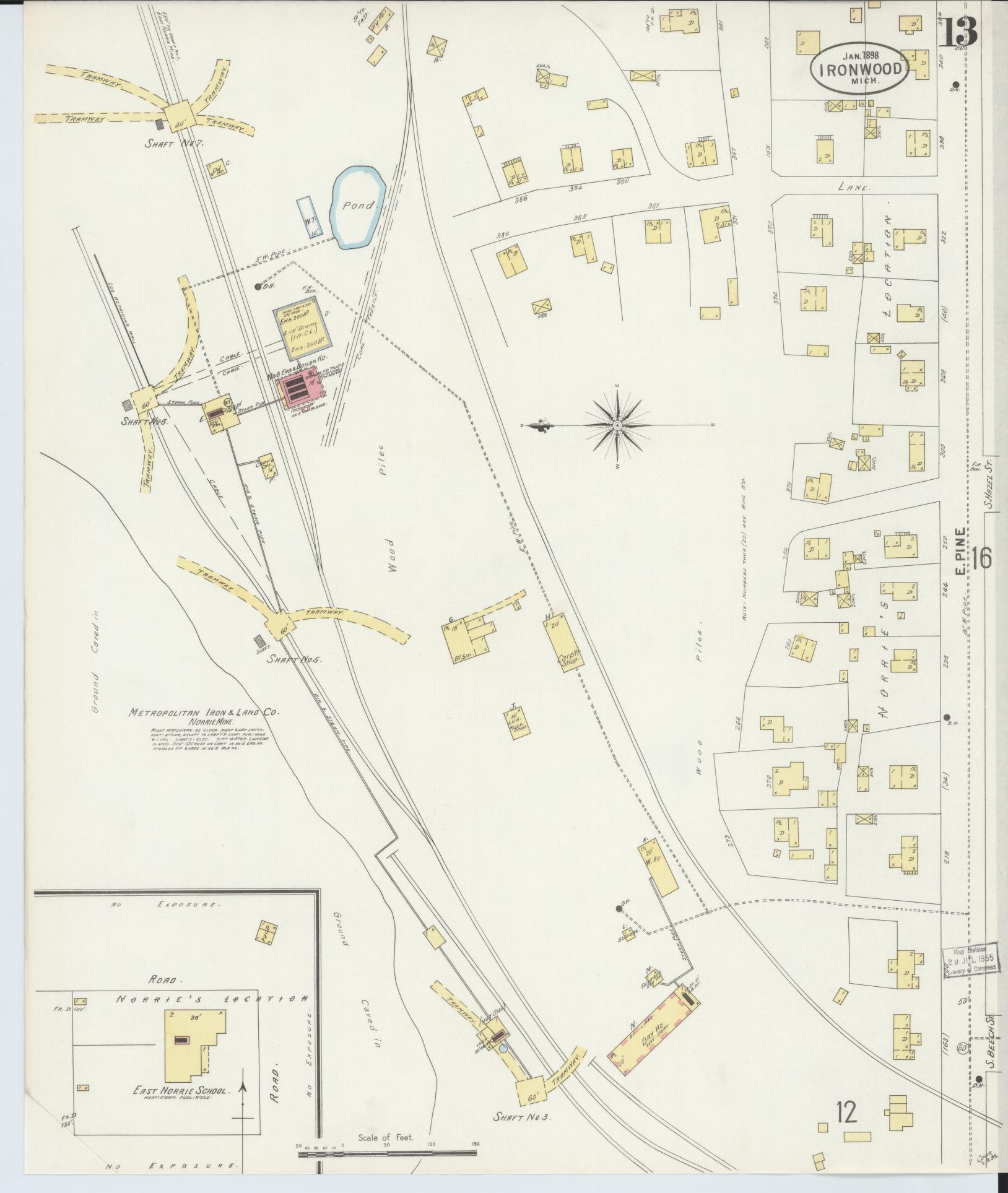 Sanborn Fire Insurance Map from Ironwood, Gogebic County, Michigan (1898), Sheet #0013 - Historic Sanborn Fire Insurance Map Print, vintage old map wall art, antique decor, genealogy gift, Michigan Michigan map