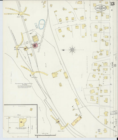 Sanborn Fire Insurance Map from Ironwood, Gogebic County, Michigan (1898), Sheet #0013 - Historic Sanborn Fire Insurance Map Print, vintage old map wall art, antique decor, genealogy gift, Michigan Michigan map