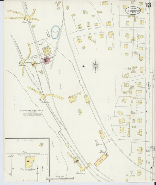 Sanborn Fire Insurance Map from Ironwood, Gogebic County, Michigan (1898), Sheet #0013 - Historic Sanborn Fire Insurance Map Print, vintage old map wall art, antique decor, genealogy gift, Michigan Michigan map