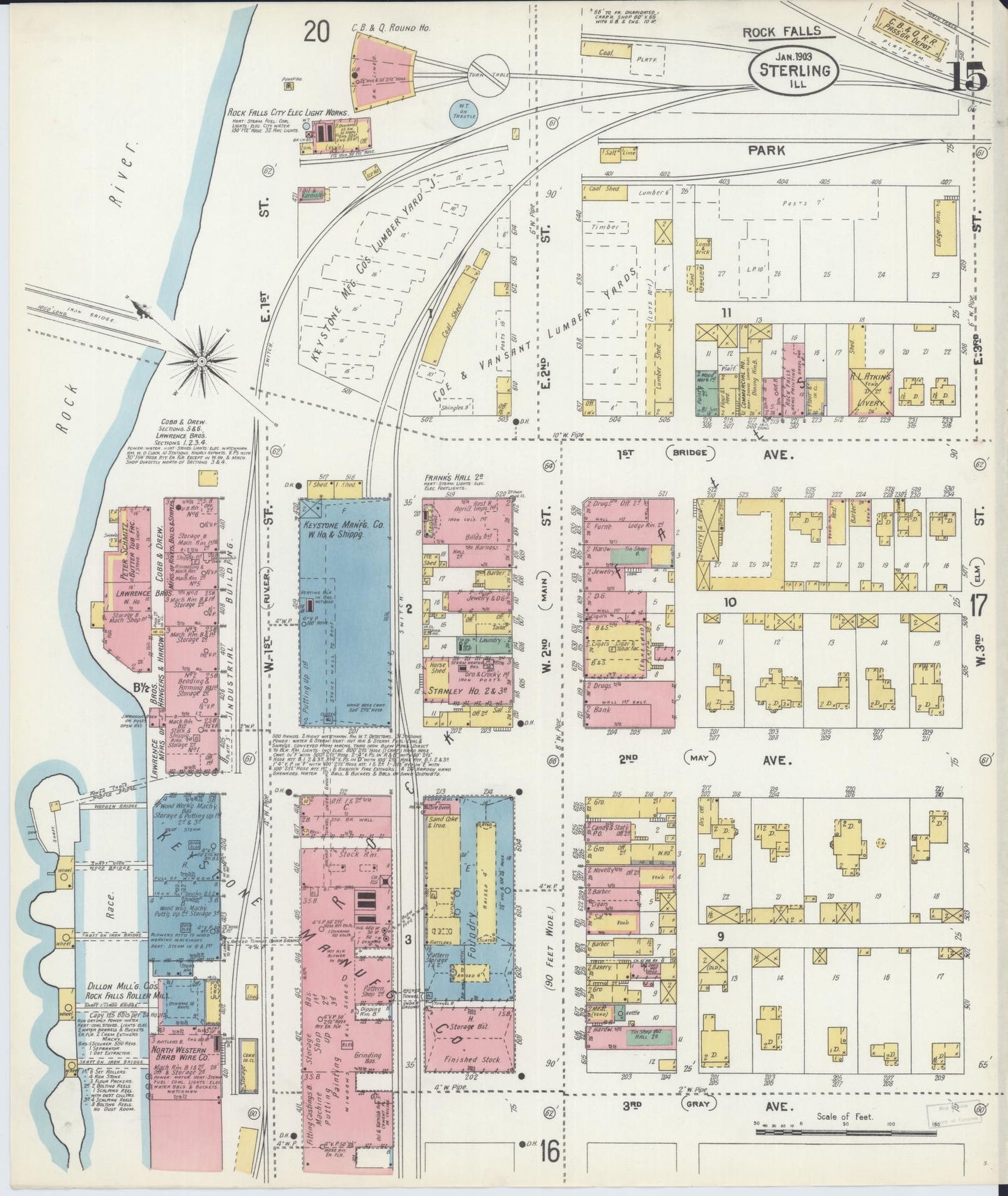 Sanborn Fire Insurance Map from Sterling, Whiteside County, Illinois (1903), Sheet #0015 - Complete Map Set gallery image, historic Sanborn map, vintage wall art, Illinois Illinois