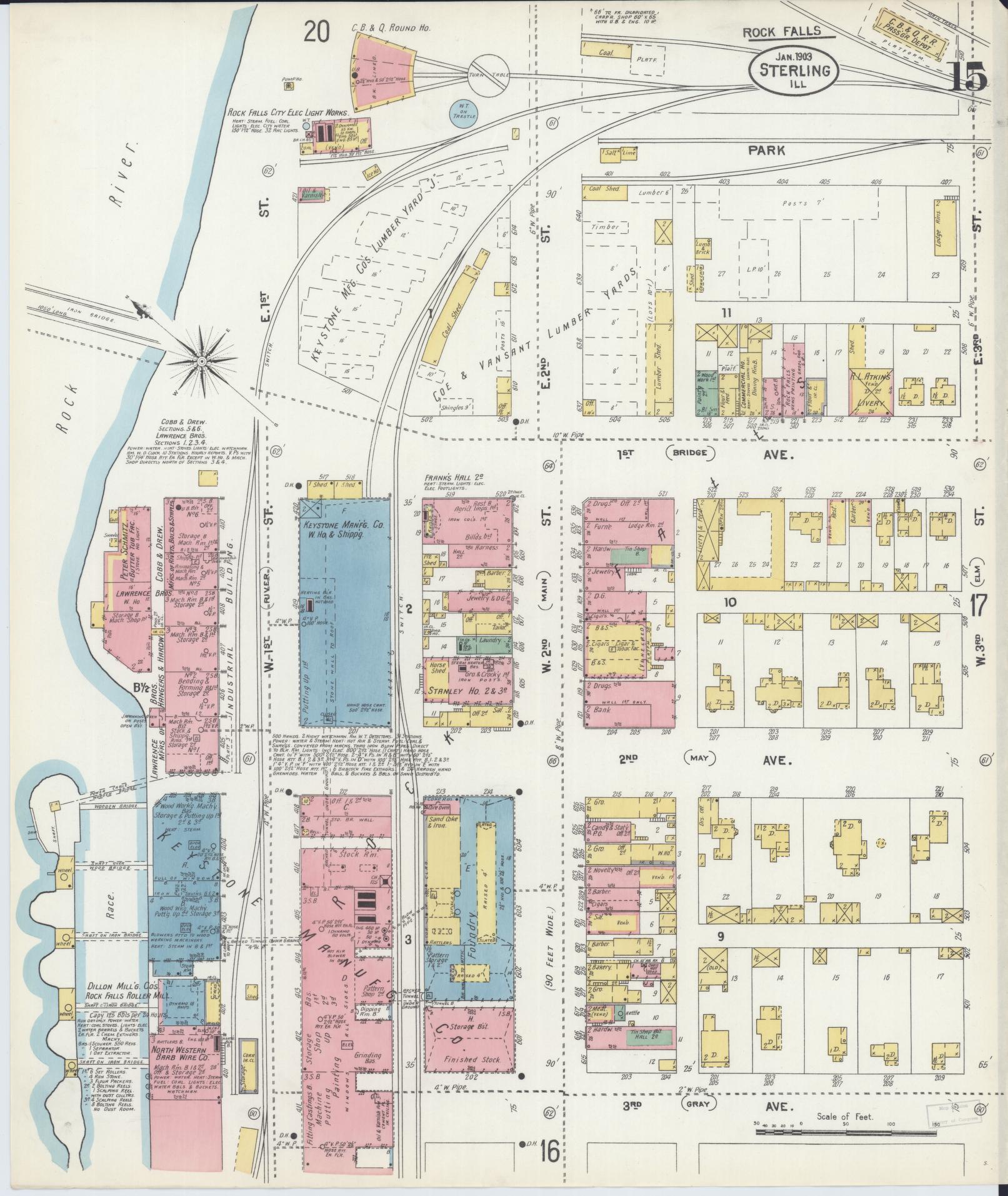Sanborn Fire Insurance Map from Sterling, Whiteside County, Illinois (1903), Sheet #0015 - Complete Map Set gallery image, historic Sanborn map, vintage wall art, Illinois Illinois