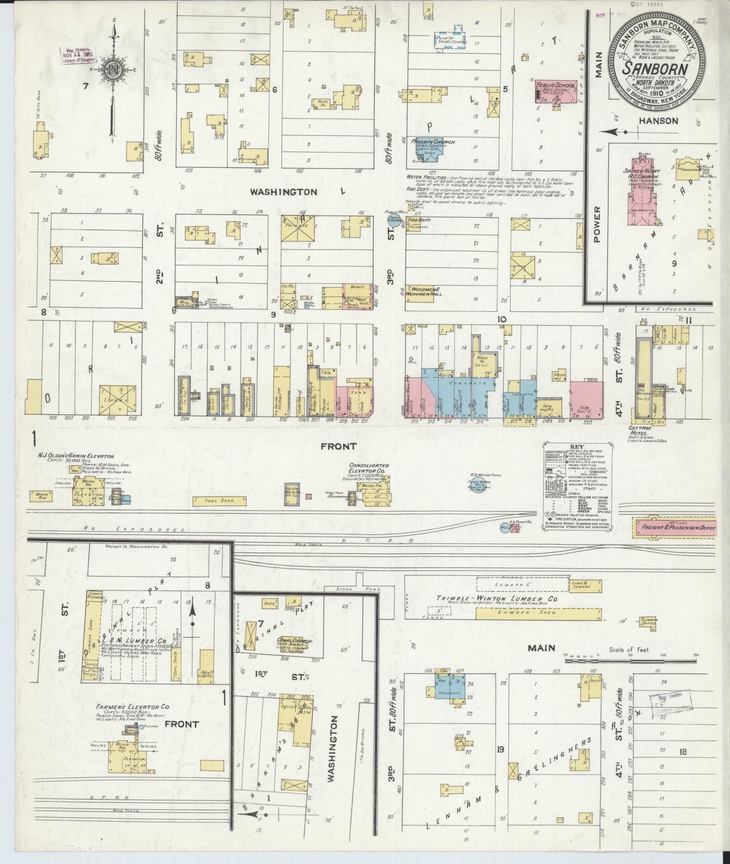 Sanborn Fire Insurance Map from Sanborn, Barnes County, North Dakota (1910), Sheet #0001 - Historic Sanborn Fire Insurance Map Print, vintage old map wall art, antique decor, genealogy gift, North Dakota North Dakota map