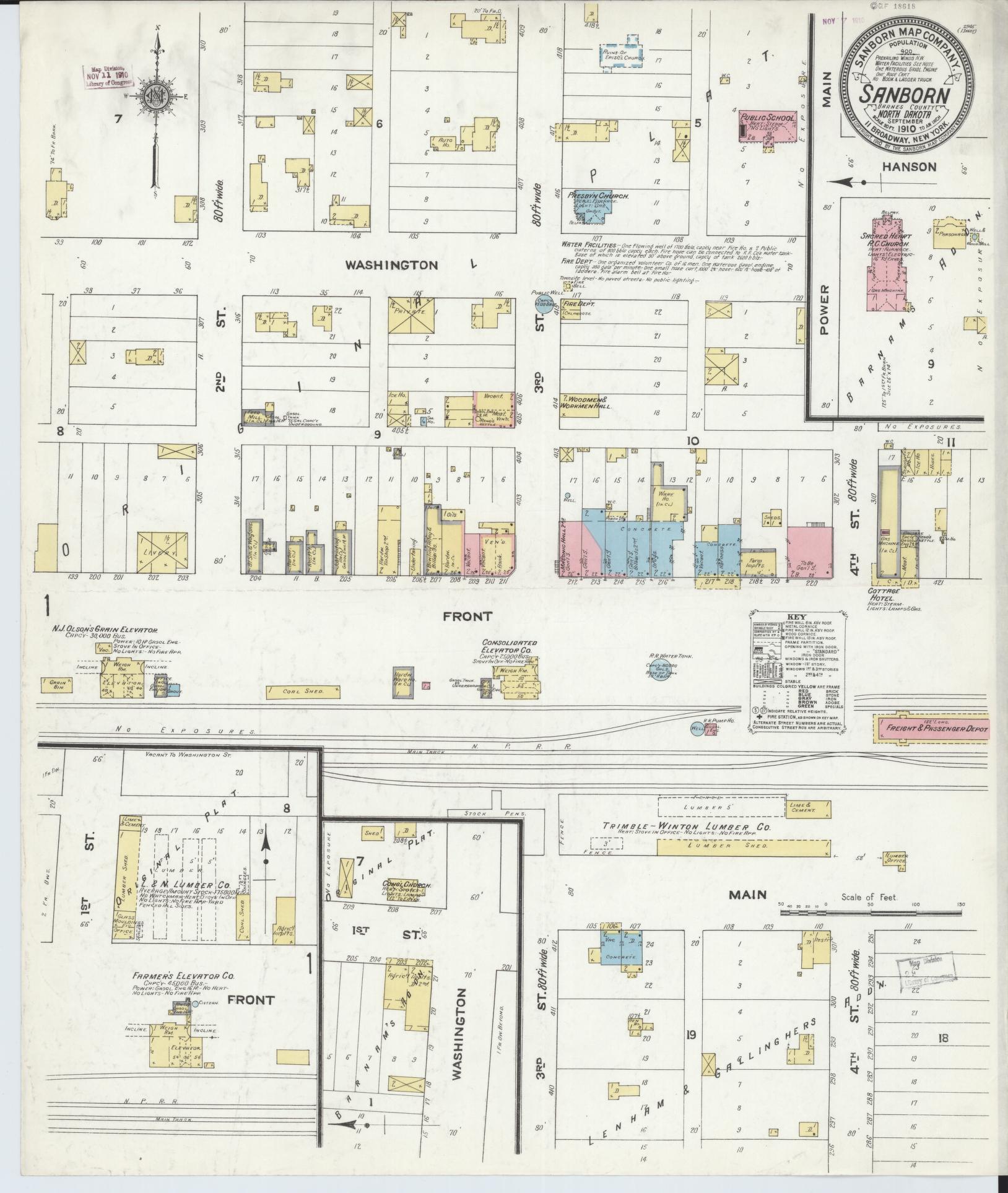 Sanborn Fire Insurance Map from Sanborn, Barnes County, North Dakota (1910), Sheet #0001 - Historic Sanborn Fire Insurance Map Print, vintage old map wall art, antique decor, genealogy gift, North Dakota North Dakota map