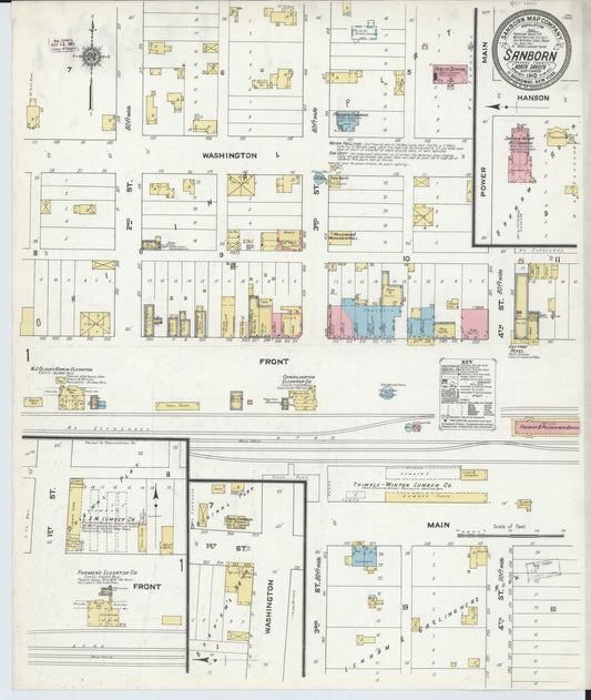 Sanborn Fire Insurance Map from Sanborn, Barnes County, North Dakota (1910), Sheet #0001 - Historic Sanborn Fire Insurance Map Print, vintage old map wall art, antique decor, genealogy gift, North Dakota North Dakota map