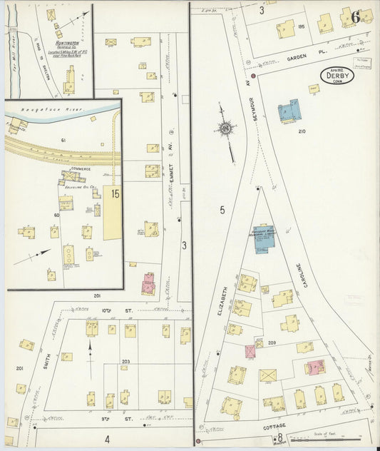 Sanborn Fire Insurance Map from Derby, New Haven County, Connecticut (1912), Sheet #0006 - Historic Sanborn Fire Insurance Map Print, vintage old map wall art, antique decor, genealogy gift, Connecticut Connecticut map