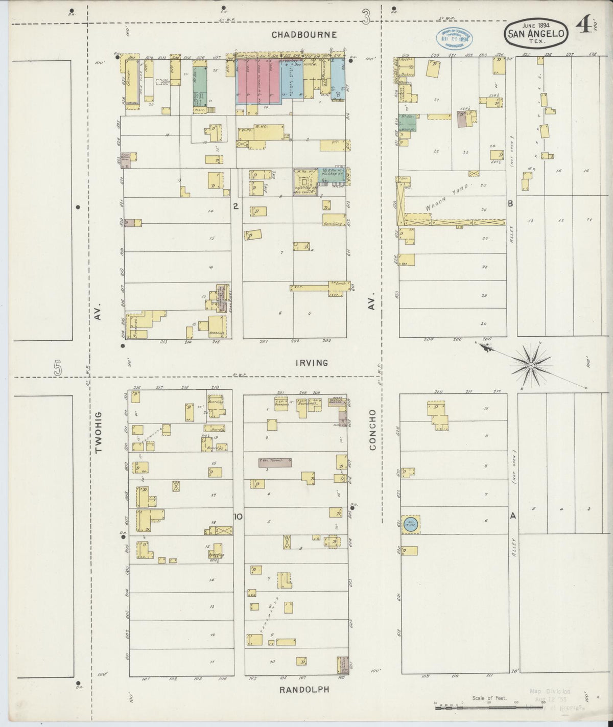 Sanborn Fire Insurance Map from San Angelo, Tom Green County, Texas (1894), Sheet #0004 - Complete Map Set gallery image, historic Sanborn map, vintage wall art, Texas Texas