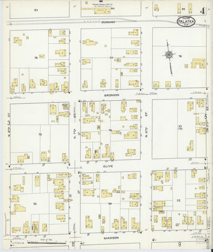 Sanborn Fire Insurance Map from Palatka, Putnam County, Florida (1915), Sheet #0004 - Complete Map Set gallery image, historic Sanborn map, vintage wall art, Florida Florida