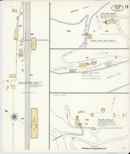 Sanborn Fire Insurance Map from Cody, Park County, Wyoming (1907), Sheet #0009 - Historic Sanborn Fire Insurance Map Print, vintage old map wall art, antique decor, genealogy gift, Wyoming Wyoming map