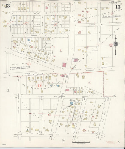 Sanborn Fire Insurance Map from Glen Ellyn, Du Page County, Illinois (1946), Sheet #0013 - Historic Sanborn Fire Insurance Map Print, vintage old map wall art, antique decor, genealogy gift, Illinois Illinois map
