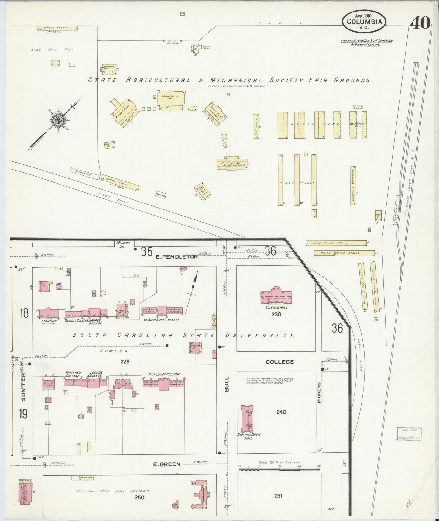Sanborn Fire Insurance Map from Columbia, Richland County, South Carolina (1910), Sheet #0040 - Historic Sanborn Fire Insurance Map Print, vintage old map wall art, antique decor, genealogy gift, South Carolina South Carolina map