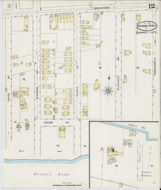 Sanborn Fire Insurance Map from Rockaway Beach, Queens County, New York (1894), Sheet #0012 - Historic Sanborn Fire Insurance Map Print, vintage old map wall art, antique decor, genealogy gift, New York New York map