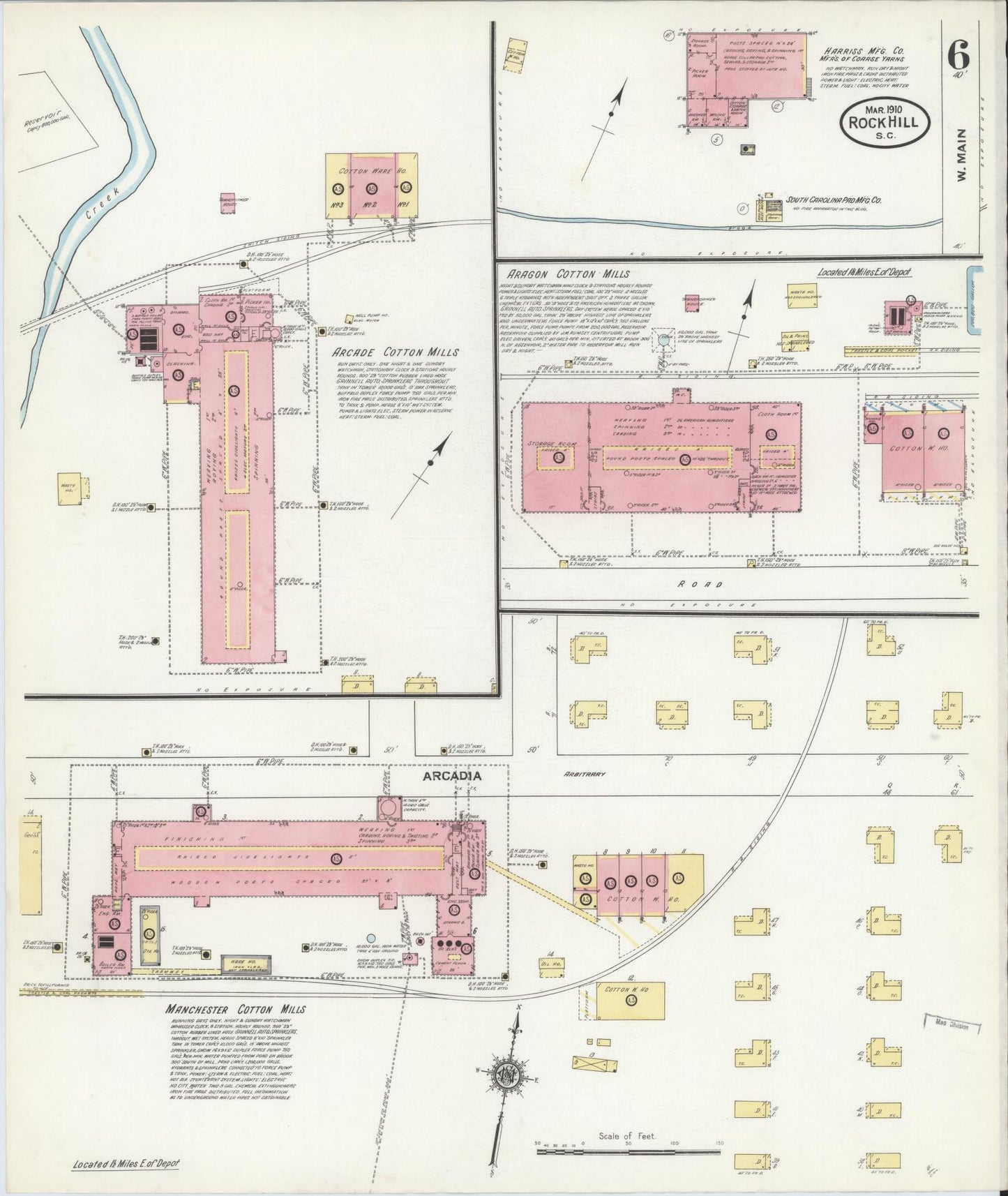 Sanborn Fire Insurance Map from Rock Hill, York County, South Carolina (1910), Sheet #0006 - Complete Map Set gallery image, historic Sanborn map, vintage wall art, South Carolina South Carolina