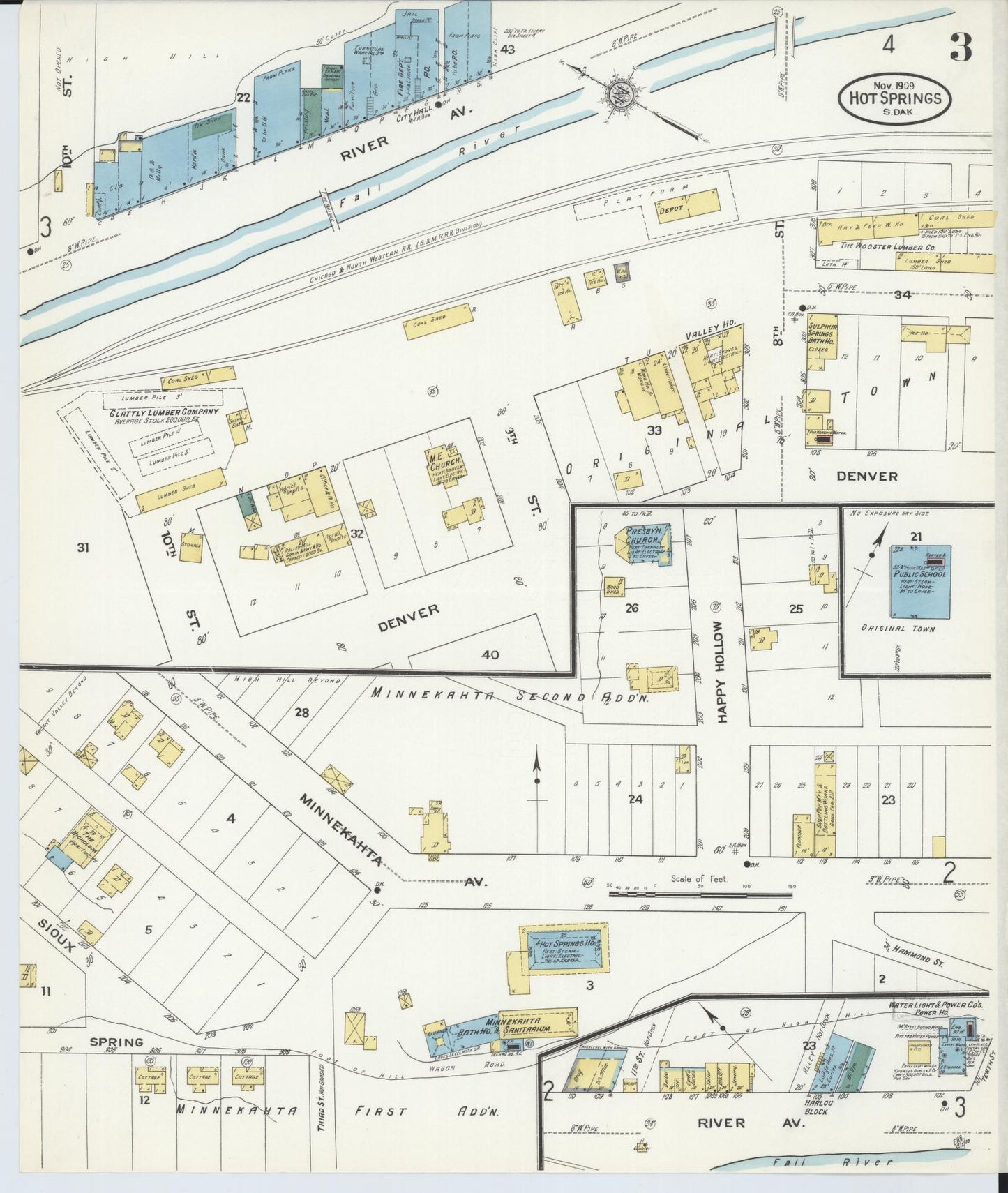 Sanborn Fire Insurance Map from Hot Springs, Fall River County, South Dakota (1909), Sheet #0003 - Complete Map Set gallery image, historic Sanborn map, vintage wall art, South Dakota South Dakota