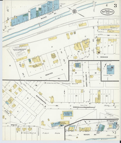 Sanborn Fire Insurance Map from Hot Springs, Fall River County, South Dakota (1909), Sheet #0003 - Complete Map Set gallery image, historic Sanborn map, vintage wall art, South Dakota South Dakota
