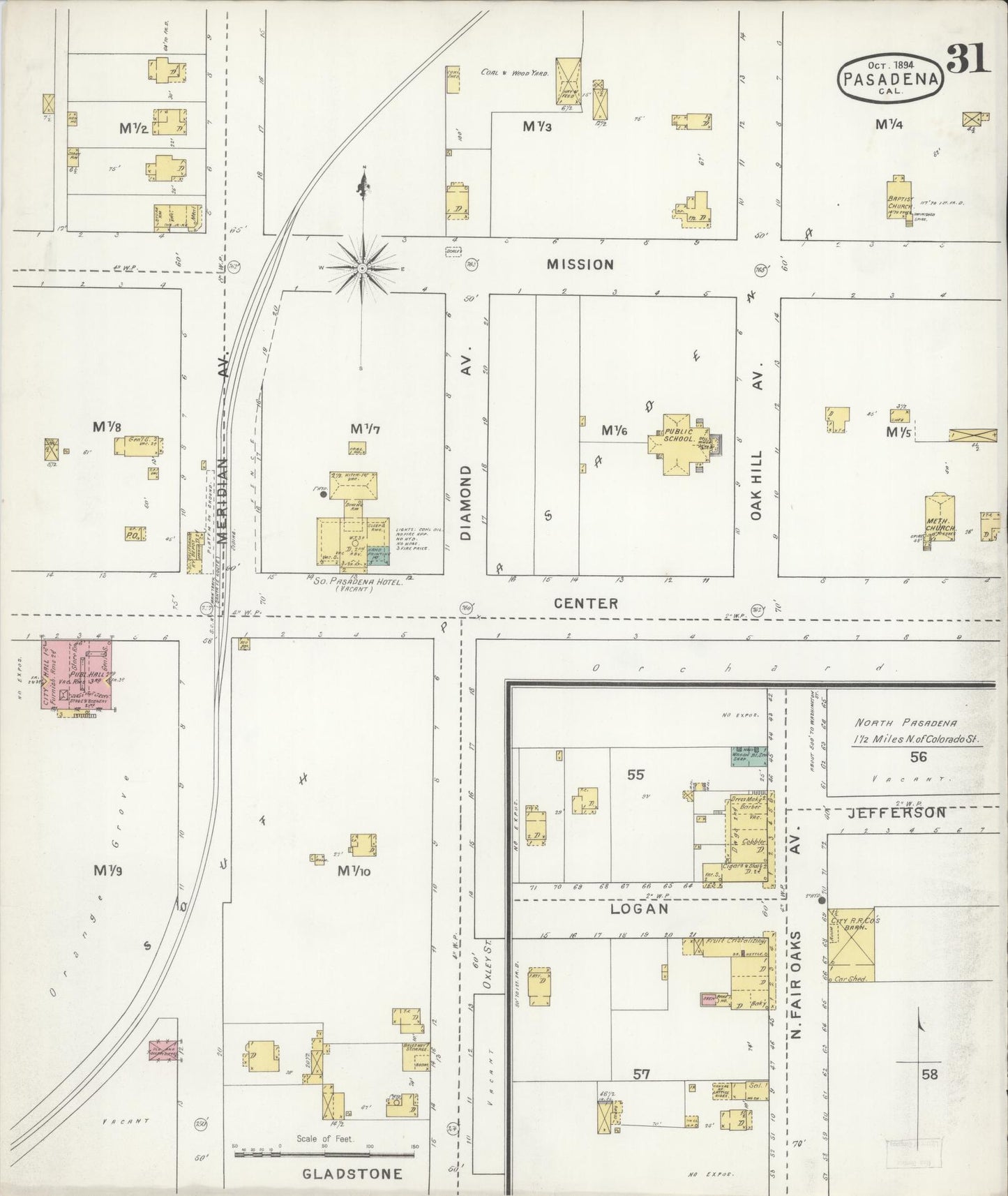 Sanborn Fire Insurance Map from Pasadena, Los Angeles County, California (1894), Sheet #0031 - Complete Map Set gallery image, historic Sanborn map, vintage wall art, California California