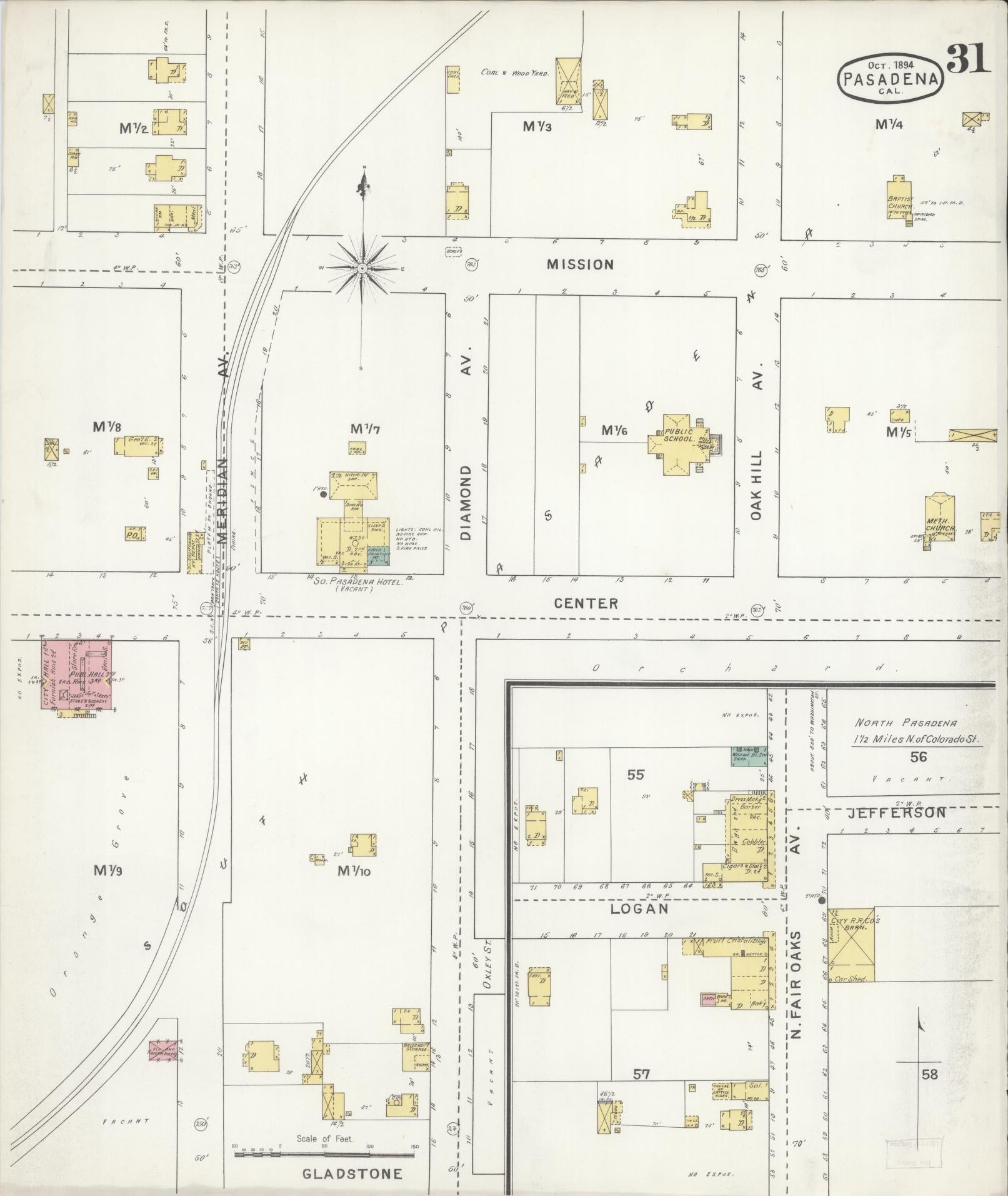 Sanborn Fire Insurance Map from Pasadena, Los Angeles County, California (1894), Sheet #0031 - Complete Map Set gallery image, historic Sanborn map, vintage wall art, California California