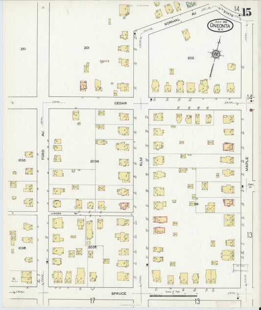 Sanborn Fire Insurance Map from Oneonta, Otsego County, New York (1916), Sheet #0015 - Historic Sanborn Fire Insurance Map Print, vintage old map wall art, antique decor, genealogy gift, New York New York map