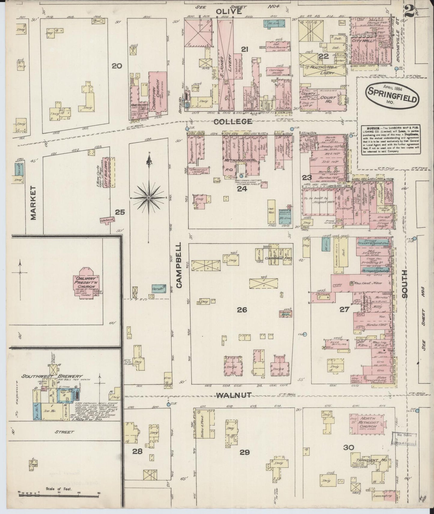 Sanborn Fire Insurance Map from Springfield, Greene County, Missouri (1884), Sheet #0002 - Historic Sanborn Fire Insurance Map Print, vintage old map wall art, antique decor, genealogy gift, Missouri Missouri map