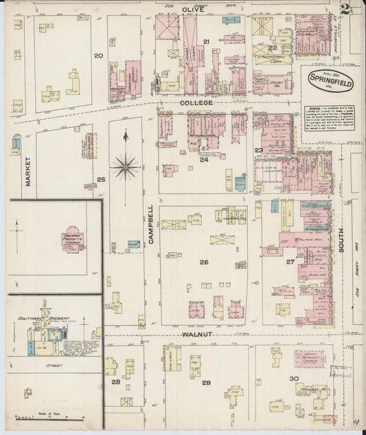 Sanborn Fire Insurance Map from Springfield, Greene County, Missouri (1884), Sheet #0002 - Historic Sanborn Fire Insurance Map Print, vintage old map wall art, antique decor, genealogy gift, Missouri Missouri map