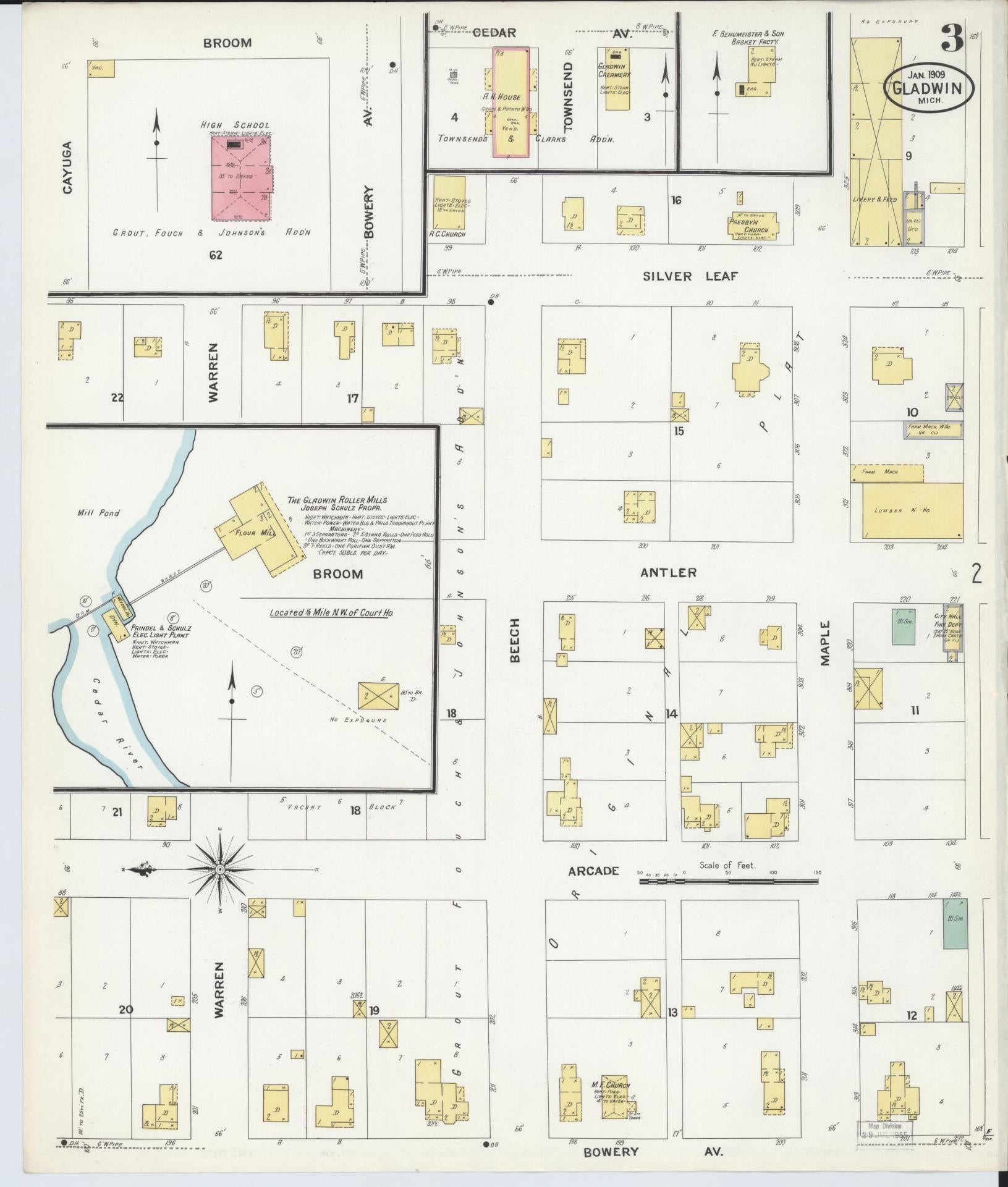 Sanborn Fire Insurance Map from Gladwin, Gladwin County, Michigan (1909), Sheet #0003 - Complete Map Set gallery image, historic Sanborn map, vintage wall art, Michigan Michigan