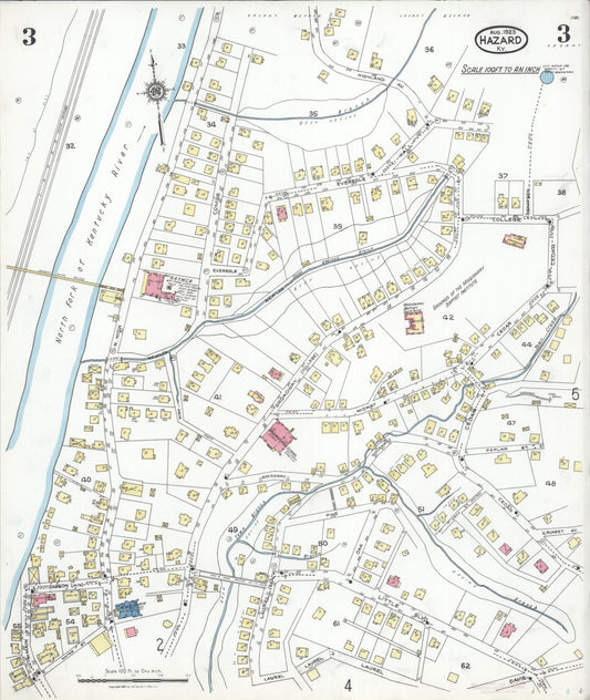 Sanborn Fire Insurance Map from Hazard, Perry County, Kentucky (1923), Sheet #0003 - Historic Sanborn Fire Insurance Map Print, vintage old map wall art, antique decor, genealogy gift, Kentucky Kentucky map