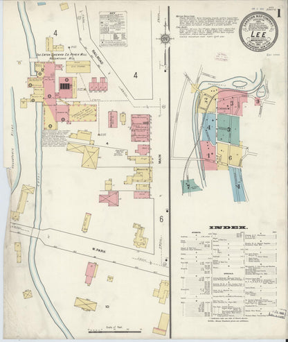 Sanborn Fire Insurance Map from Lee, Berkshire County, Massachusetts (1911), Sheet #0001 - Historic Sanborn Fire Insurance Map Print, vintage old map wall art, antique decor, genealogy gift, Massachusetts Massachusetts map