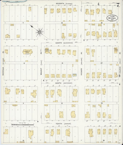 Sanborn Fire Insurance Map from Mena, Polk County, Arkansas (1908), Sheet #0007 - Complete Map Set gallery image, historic Sanborn map, vintage wall art, Arkansas Arkansas