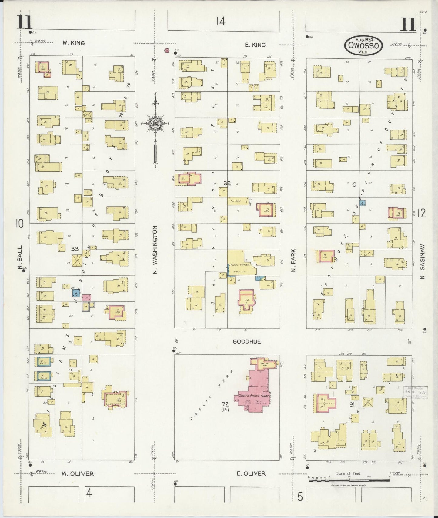Sanborn Fire Insurance Map from Owosso, Shiawassee County, Michigan (1924), Sheet #0011 - Complete Map Set gallery image, historic Sanborn map, vintage wall art, Michigan Michigan