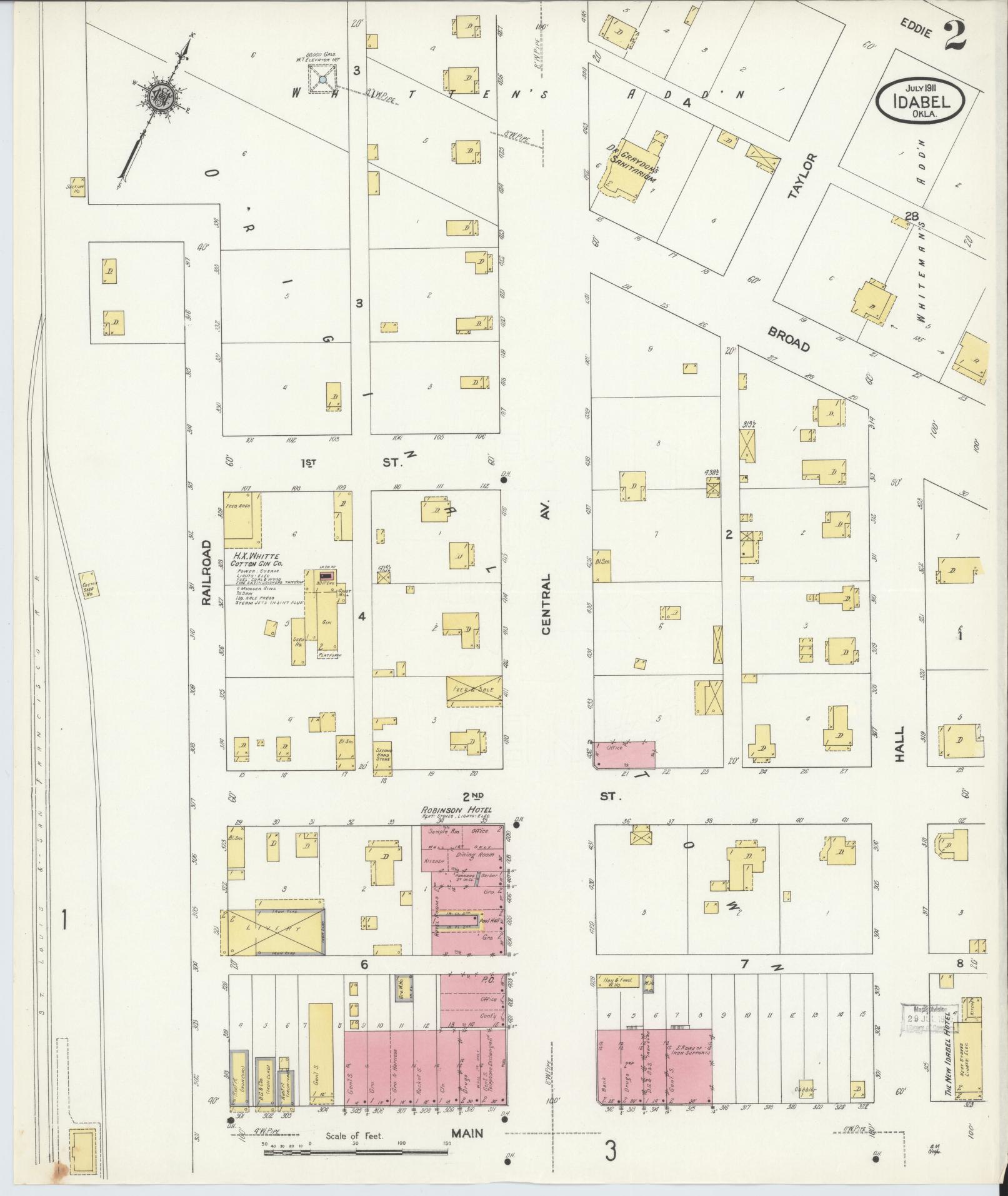 Sanborn Fire Insurance Map from Idabel, McCurtain County, Oklahoma (1911), Sheet #0002 - Complete Map Set gallery image, historic Sanborn map, vintage wall art, Oklahoma Oklahoma