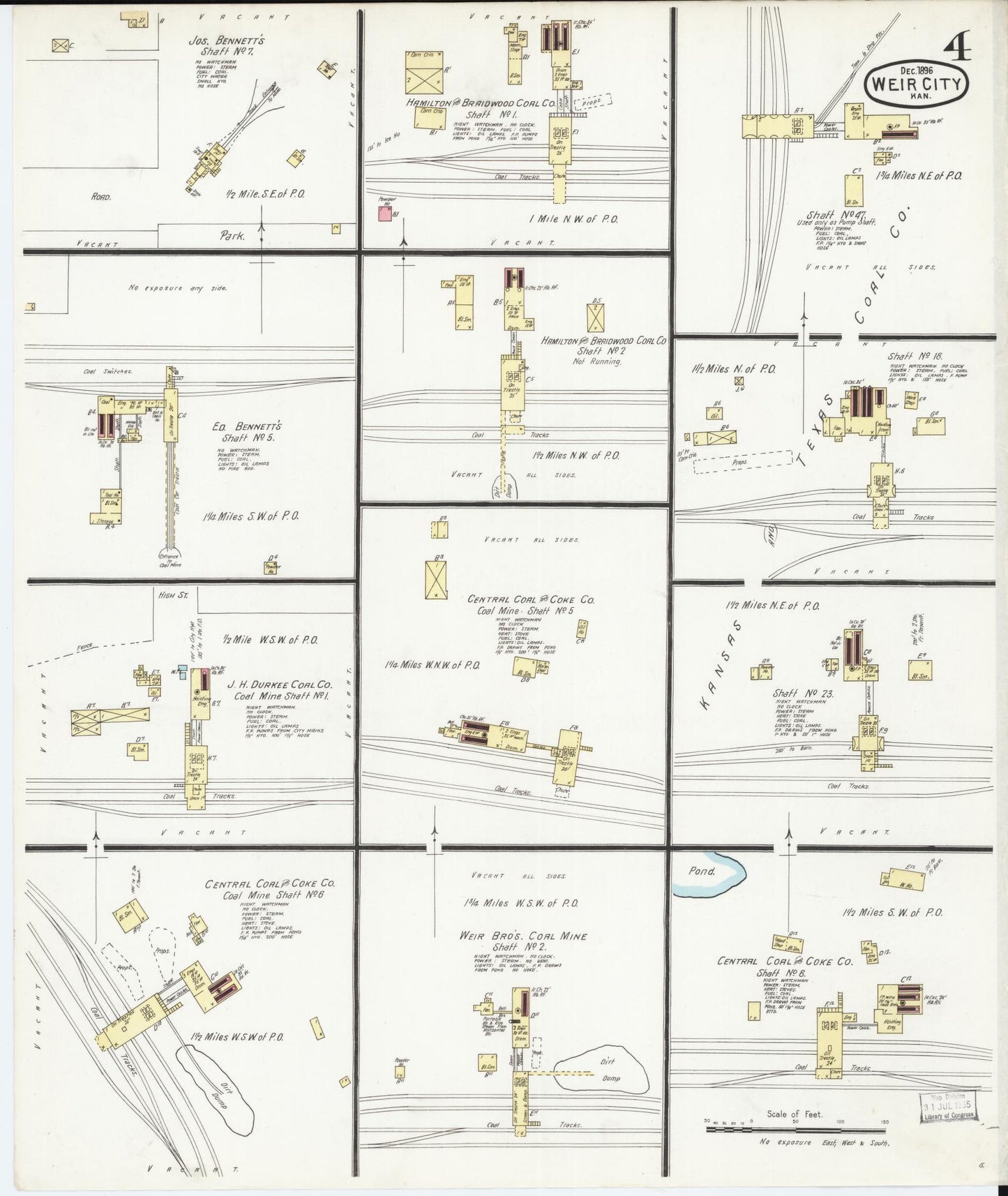 Sanborn Fire Insurance Map from Weir, Cherokee County, Kansas (1896), Sheet #0004 - Complete Map Set gallery image, historic Sanborn map, vintage wall art, Kansas Kansas