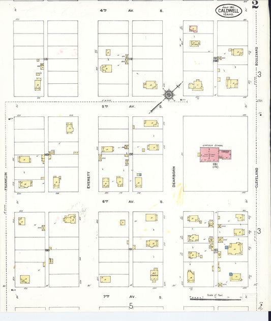 Sanborn Fire Insurance Map from Caldwell, Canyon County, Idaho (1911), Sheet #0002 - Historic Sanborn Fire Insurance Map Print, vintage old map wall art, antique decor, genealogy gift, Idaho Idaho map