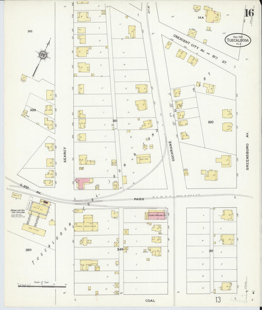 Sanborn Fire Insurance Map from Tuscaloosa, Tuscaloosa County, Alabama (1910), Sheet #0016 - Historic Sanborn Fire Insurance Map Print, vintage old map wall art, antique decor, genealogy gift, Alabama Alabama map
